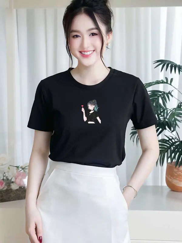 Áo thun nữ cổ tròn TOLI PSB1051 – In hình Cô gái, form vừa dáng, vải cotton 4 chiều mềm mại 4