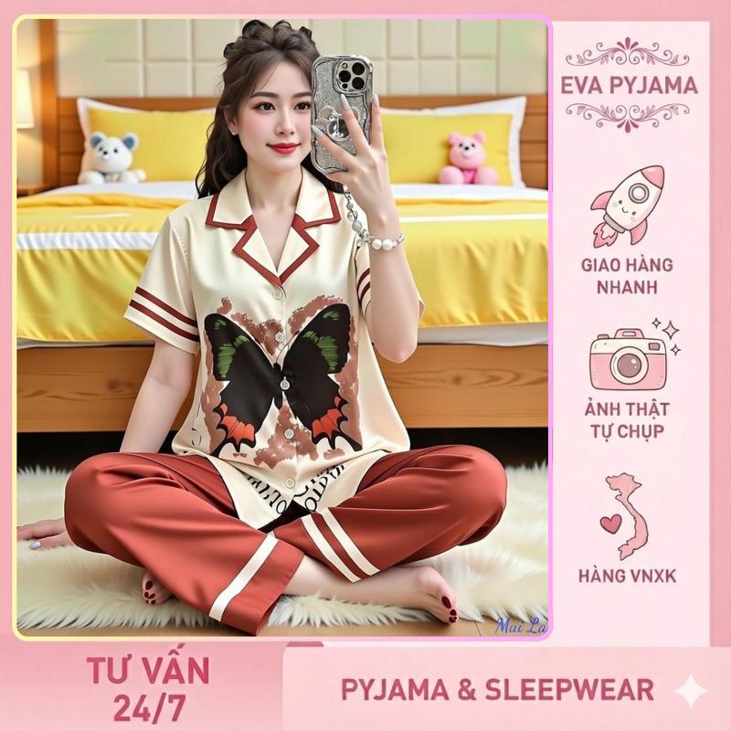   PIJAMA  Bộ Pijama Nữ Lụa Cát RedButterfly Cao Cấp Họa Tiết Dễ Thương Full Size 