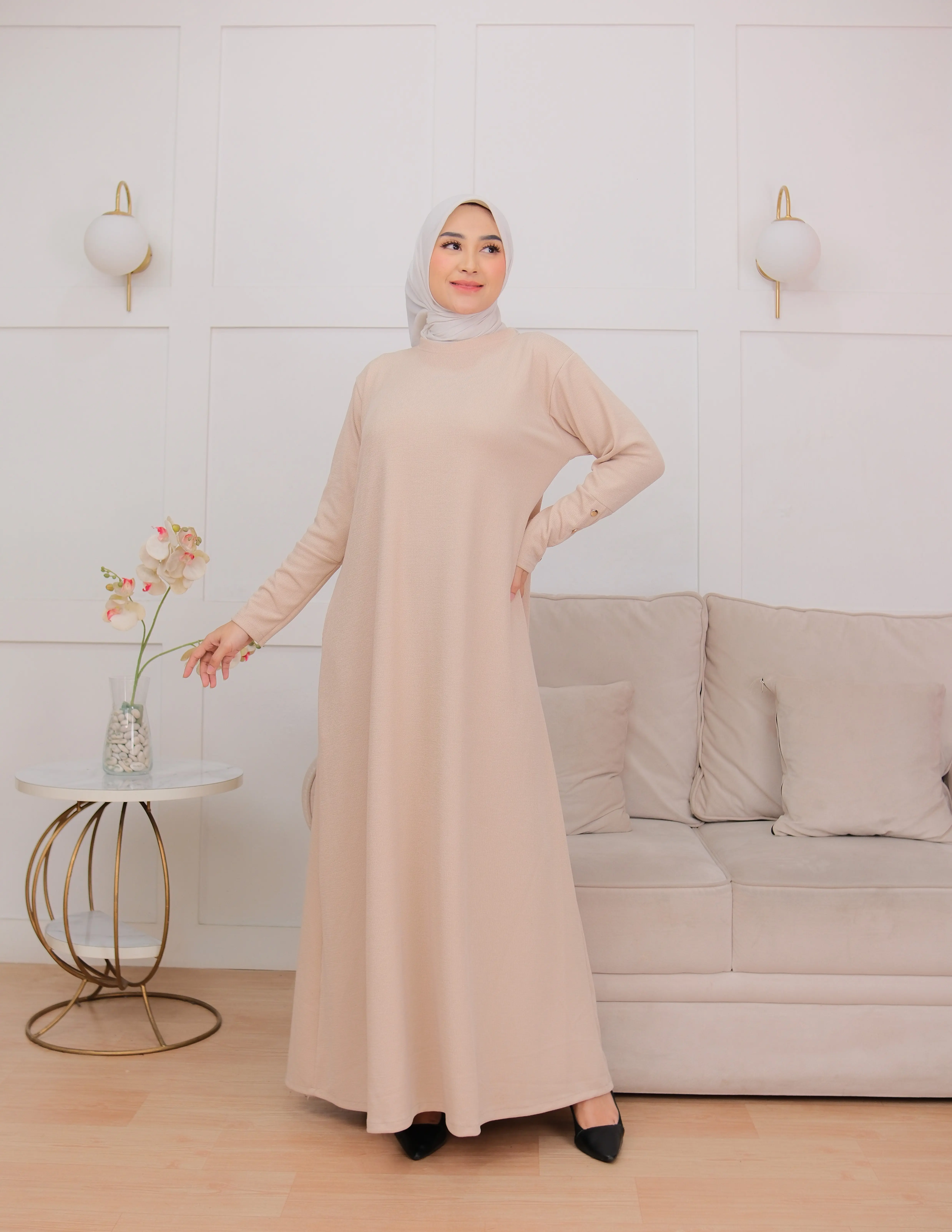 Gamis Inara Batwing Button Knit Premium Kekinian Muslim Wanita Remaja
