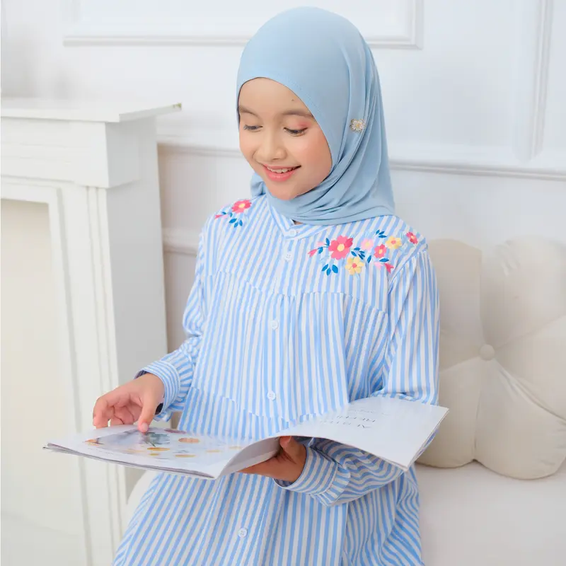Gamis Anak Perempuan Rayon Motif Salur dengan Bordir Usia 3-15 Tahun Daniaskids 4