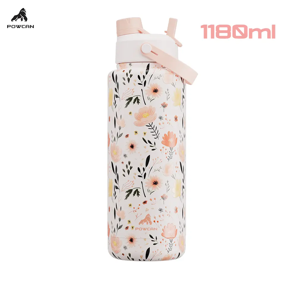 POWCAN Botol Minum 1100 ml Stainless Steel 304 Anti Bocor dengan 2 Cara Minum Sedotan dan Mulut Botol Cocok untuk Perjalanan Siswa dan Kerja