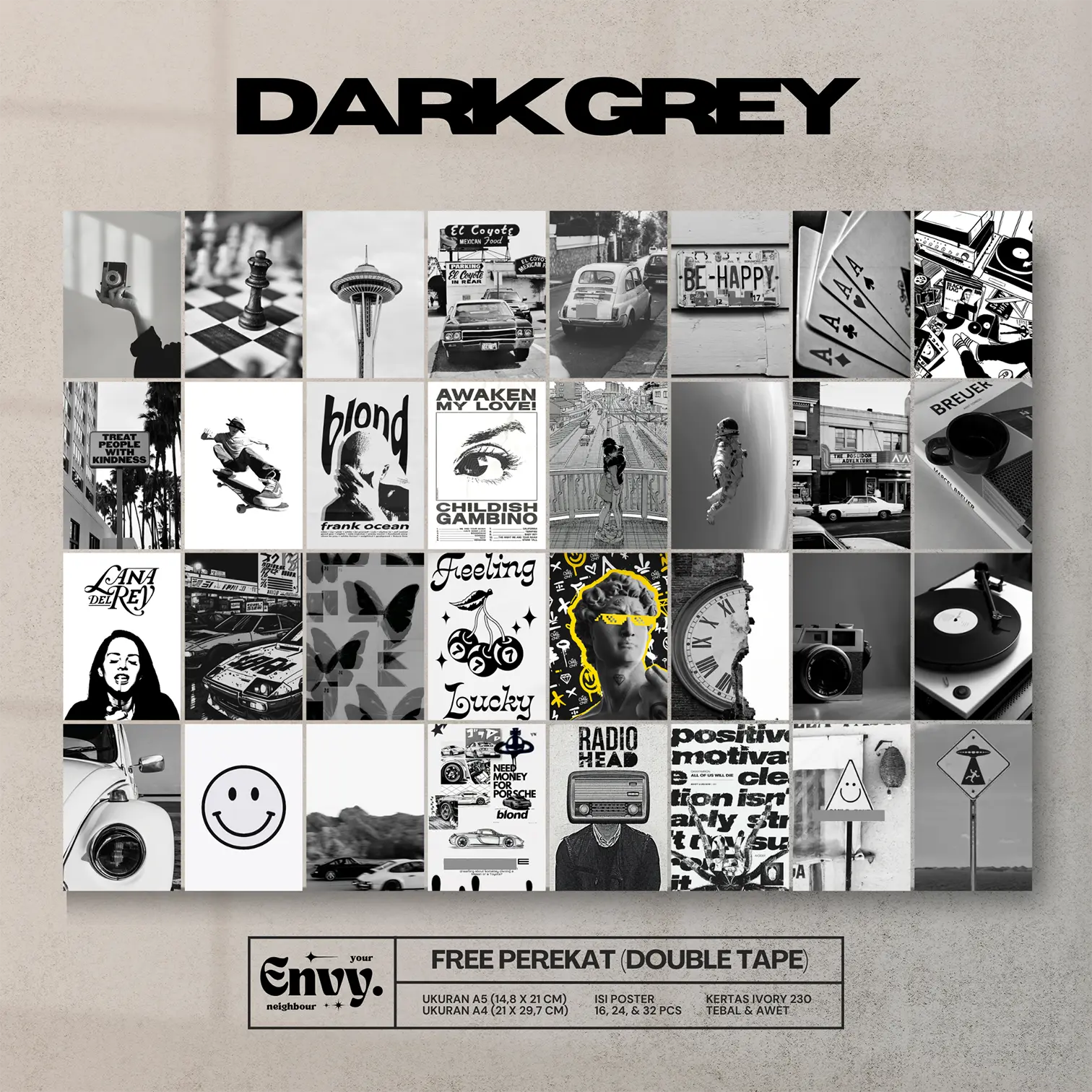 Poster Dinding Aesthetic Dark Grey (Isi 32 pcs)