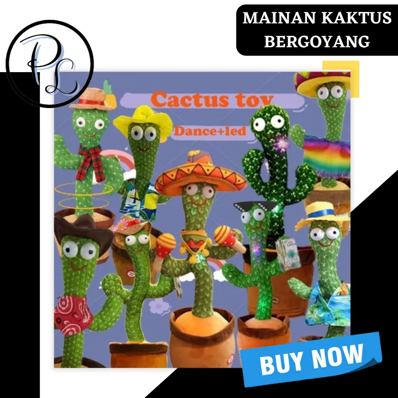 Mainan Boneka Kaktus LED Menari Bergoyang Rekam Suara