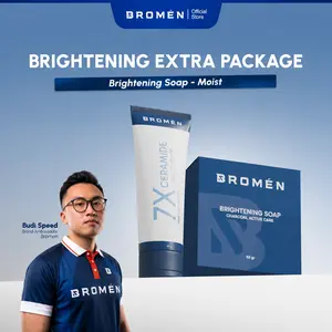 Bromen Brightening Booster [Sabun Pembersih Tubuh dan Wajah 50g - Moisturizer 30g] Skincare Cowok Perawatan Pencerah Muka Pria Kusam dengan Charcoal Aloe Vera dan Collagen