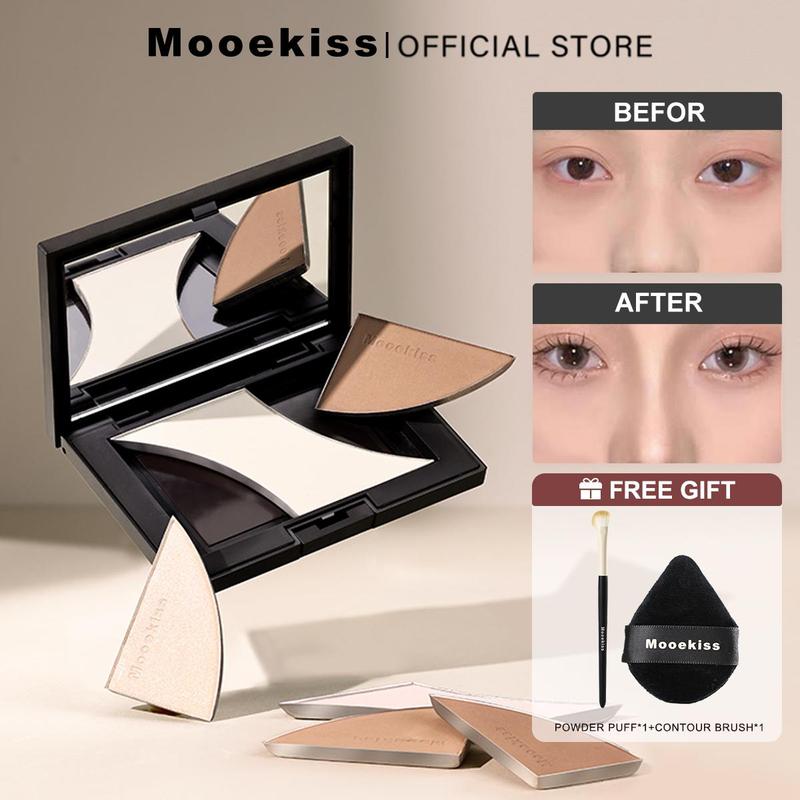 (COD) Mooekiss Bảng phấn Bắt Sáng Và Tạo Khối Tự  Mỹ Phẩm Women Nhiên Lâu Trôi Chống Nước 3 Colors 16.5g*1+【tặng】 Cọ tạo khối*1+【tặng】bông trang điểm và*1