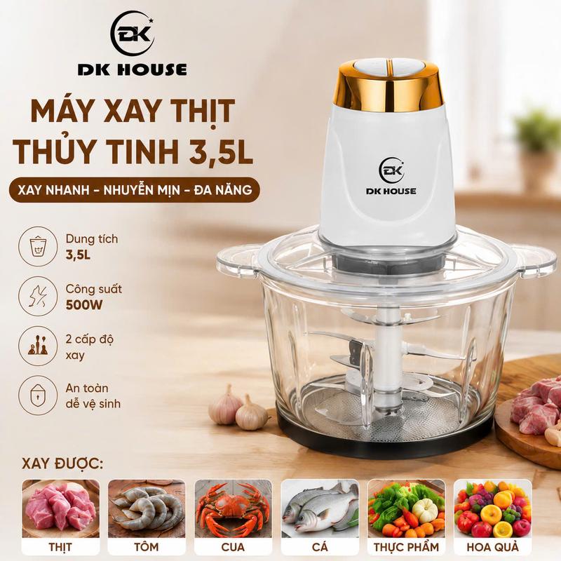 Máy Xay Thực Phẩm Đa Năng DK HOUSE Cối Thủy Tinh 3.5L, Công Suất 500W-Bảo Hanh 6 Tháng