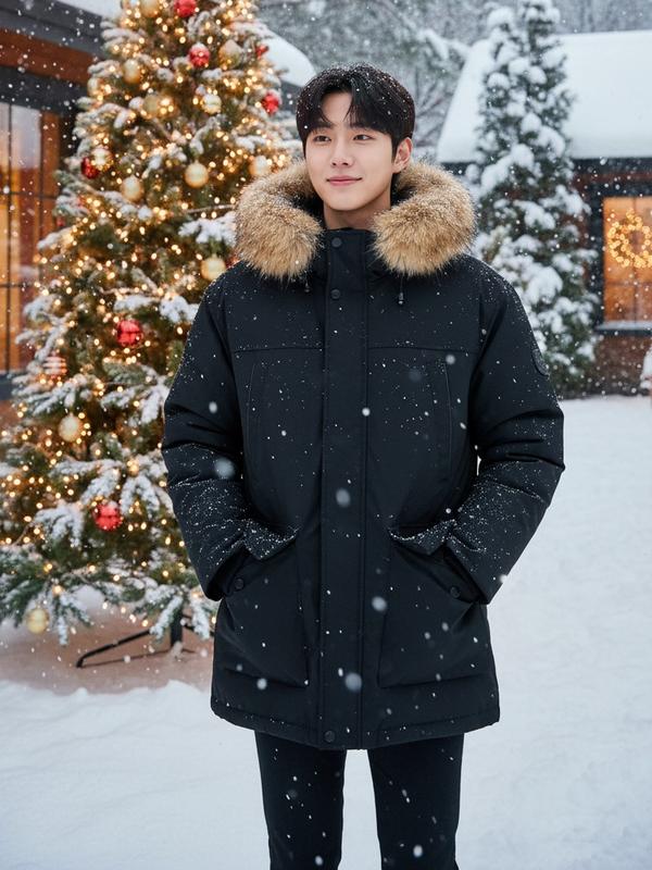 Áo phao parka nam nữ dáng dài mẫu parka túi vuông ấm áp mùa đông năm 2025 mã AP03 Menswear Dài Tay Nhung Jacket Đen