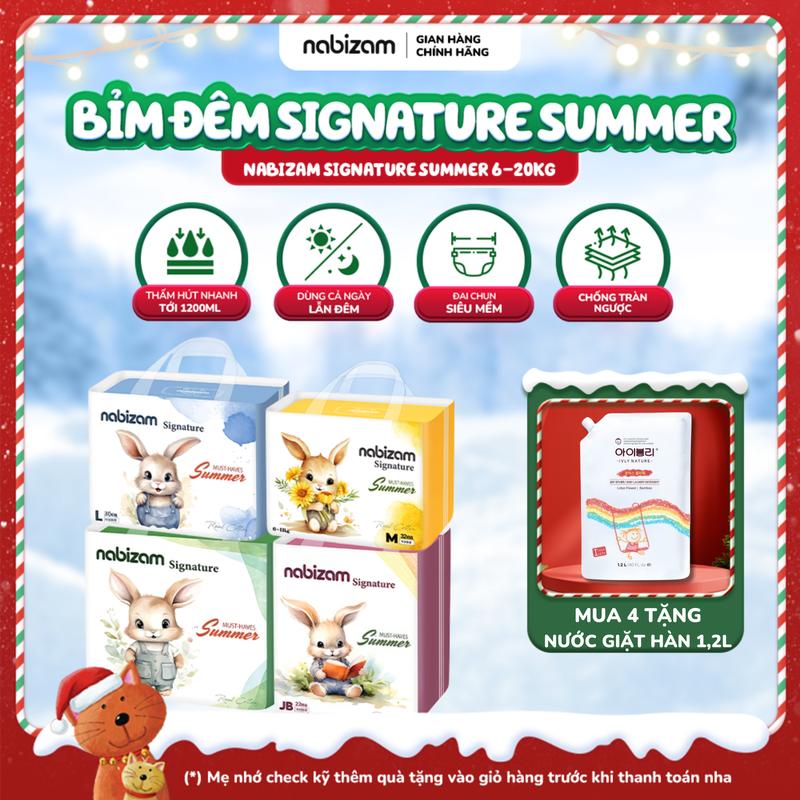   4 BỊCH   BỈM ĐÊM SUMMER  Combo 4 Bịch Tã Bỉm Đêm NABIZAM Signature Summer Nội Địa Hàn Mỏng Mềm Mùa Hè Thoáng Khí Siêu Thấm Hút Cho Bé 8-22kg 