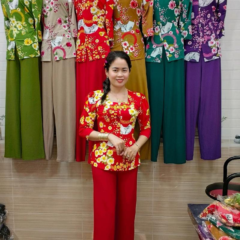 bộ ba ba Tết áo bông quần màu