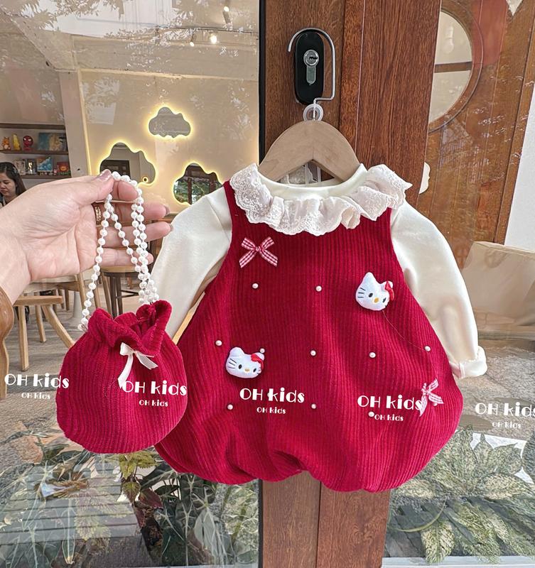  Sét Yếm váy 3 chi tiết co bé gái 6 -15kg váy dáng bí 2 lớp điệu bồng xoè điệu đà Áo cổ bèo+ váy bồng + túi đeo 