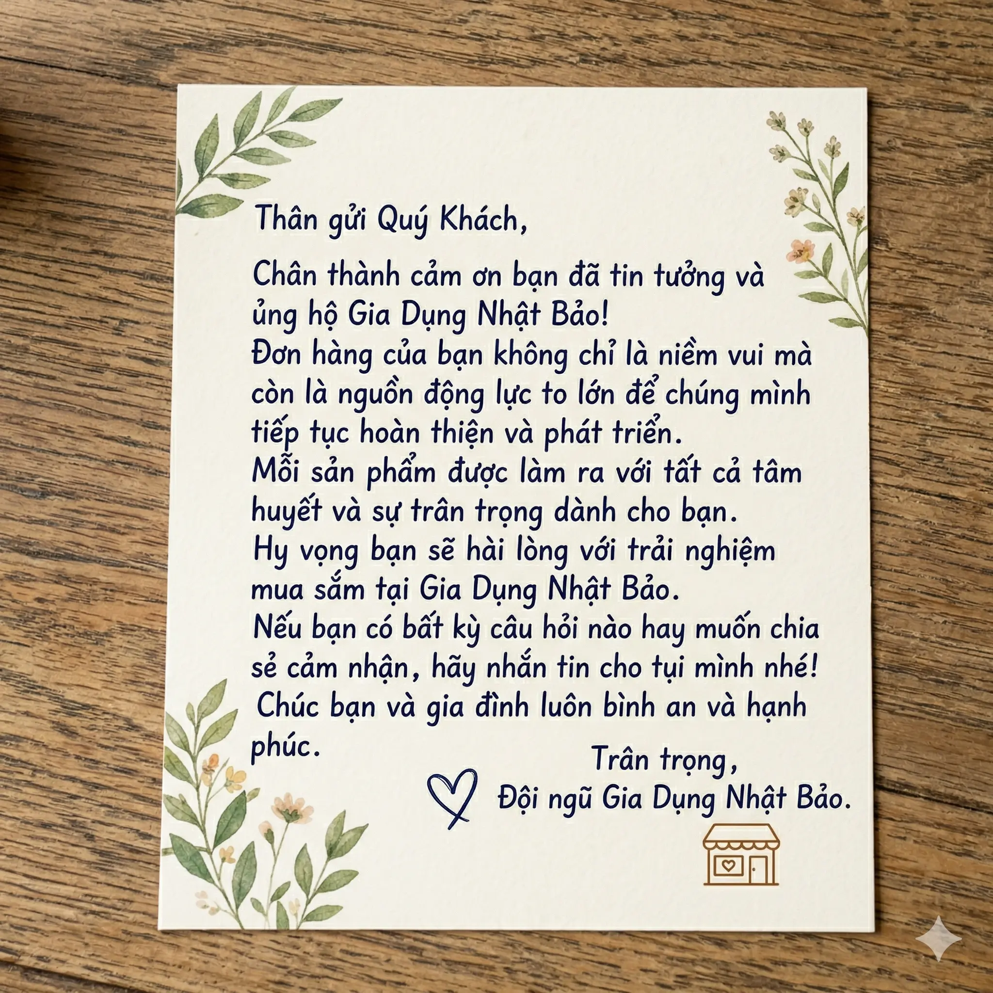Thư Cám Ơn Khách Hàng - 01