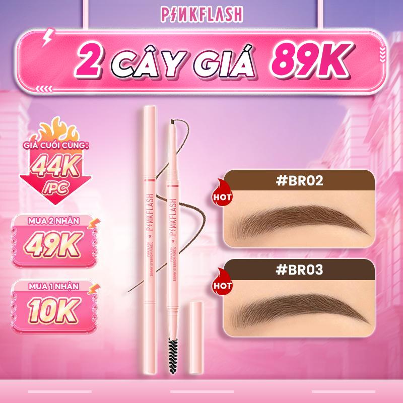 【 Voucher 49K  Bút kẻ mày PINKFLASH SkinnyLine siêu mảnh 1mm ngòi dẹt nét mịn hai đầu không vón cục không thấm nước lâu trôi chống gãy