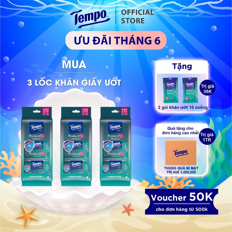 [MUA 3 LỐC TẶNG 2 GÓI KHĂN ƯỚT] Khăn giấy ướt Mini Tempo Protect Ngăn Ngừa Vi Khuẩn cao cấp - Diệt khuẩn 99% - Thương hiệu Đức