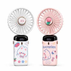 Quạt Mini Cầm Tay Màn Hình Số 5 Cấp Gió Êm Ái Sạc USB Gấp Gọn Đeo Cổ Tiện Lợi Cho Học Sinh Văn Phòng Ký Túc Xá Du Lịch Ngoài Trời Thiết Kế Dễ Thương Kèm Sticker