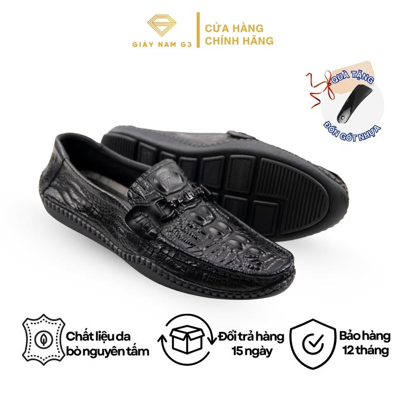 Giày Lười Nam Da Bò Dập Vân Cá Sấu ĐEN GN-30 Đai Thép Đế Cao Su Nhẹ Êm Chân Nam [Tặng Đón Gót]