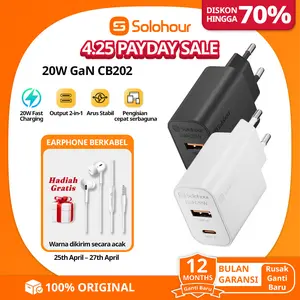 Solohour CB202 Charger GaN 20W USB C Fast Charging kompatibel untuk tablet dan laptop cocok untuk Apple OPPO Xiaomi