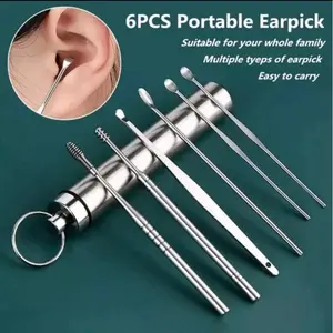 Korek Kuping Stainless 6 in 1 / Alat Pembersih Telinga Spiral Set 6 Pcs Stainless Steel