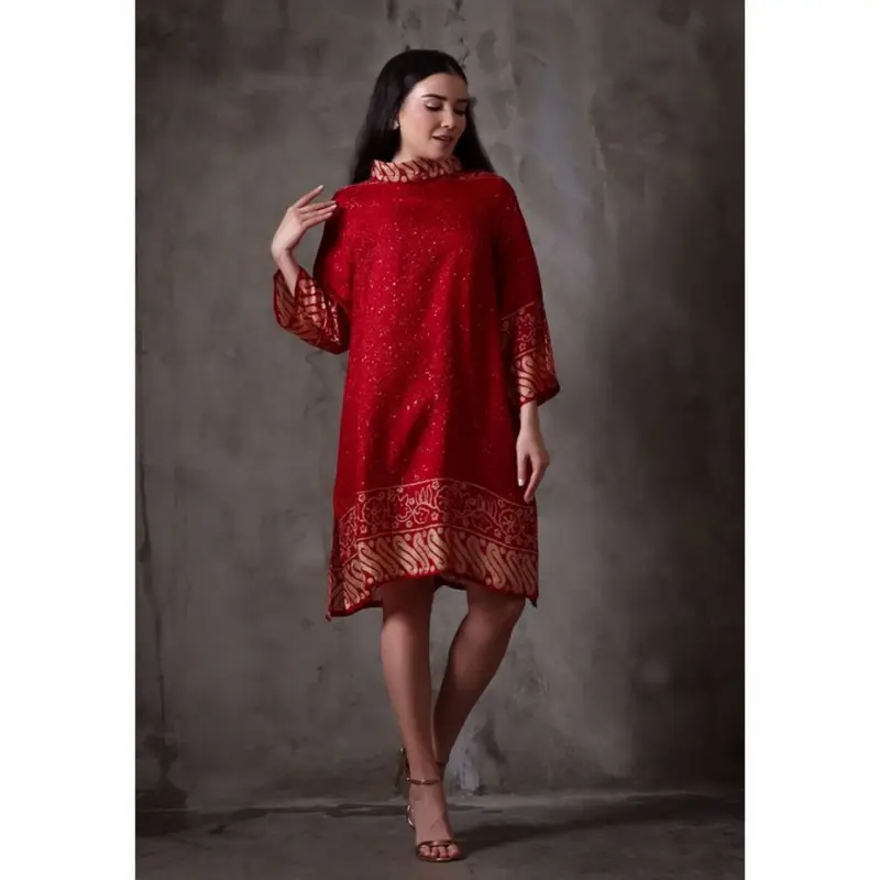 Rinjanie Batik - Tunik Bola Kerah Amanda Series - Tunik Batik Modern - Abstrak - Casual - Formal - Viscose - Dress Baju Kancing - Nyaman - Kondangan Panjang Tangan - Pesta - Fit Atasan 7
