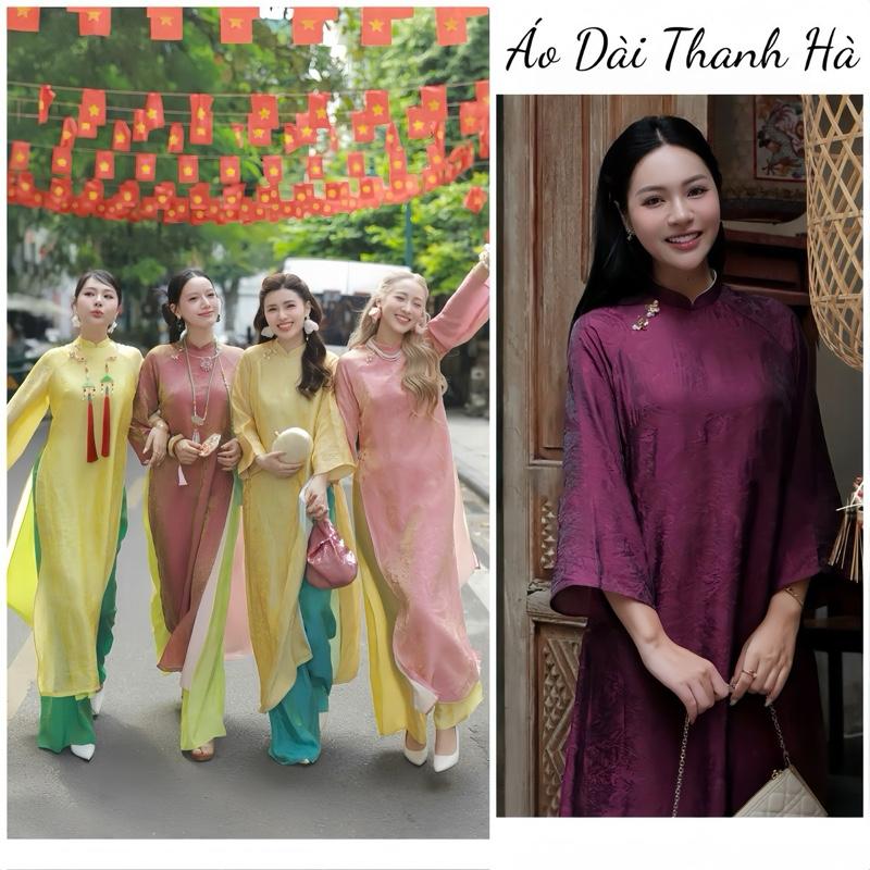 Sẵn Hàng Áo Dài Cách Tân 4 tà Dáng Xuông Lụa Tằm Óng Cao Cấp Phối Quần Cùng Chất Vải Siêu Mềm Phù Hợp Mặc Hàng Ngày Chụp Ảnh Tết - Áo Dài Thanh Hà