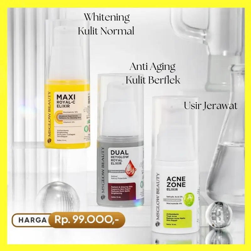 MS GLOW ELIXIR BOOSTER SERUM Maxi Royal, Dual Retiglow, Acne Zone Berjerawat Mencerahkan 0
