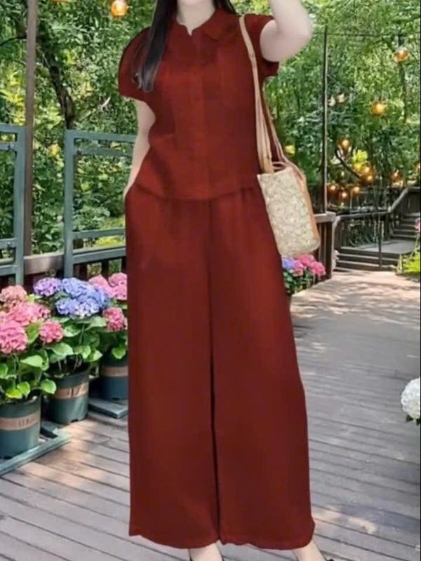 Set Đồ Nữ Trung Niên Cao Cấp Đồ Thiết Kế Mẫu Hè 2025 Áo Sơ Mi Và Quần Dài Bộ Đũi set đồ đẹp Top Women sét bộ Mã PG16