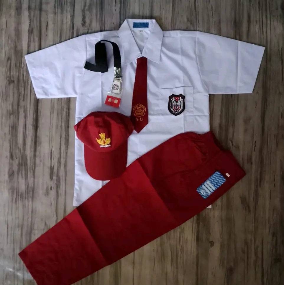 Full Set Seragam Sekolah Sd Kelas 1-6 Kemeja Pendek Celana Panjang Cowok Anak Baju
