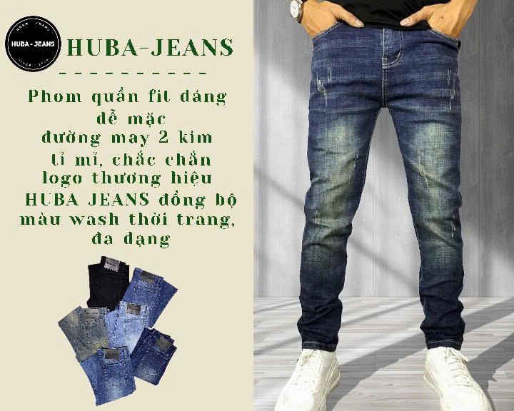  Quần jean nam dài HUBA-JEANS  BIGSIZE  bluesea wash rách thời trang Menswear Pants Có Túi Denim quầntàntật  purple thông thường khóa kéo 