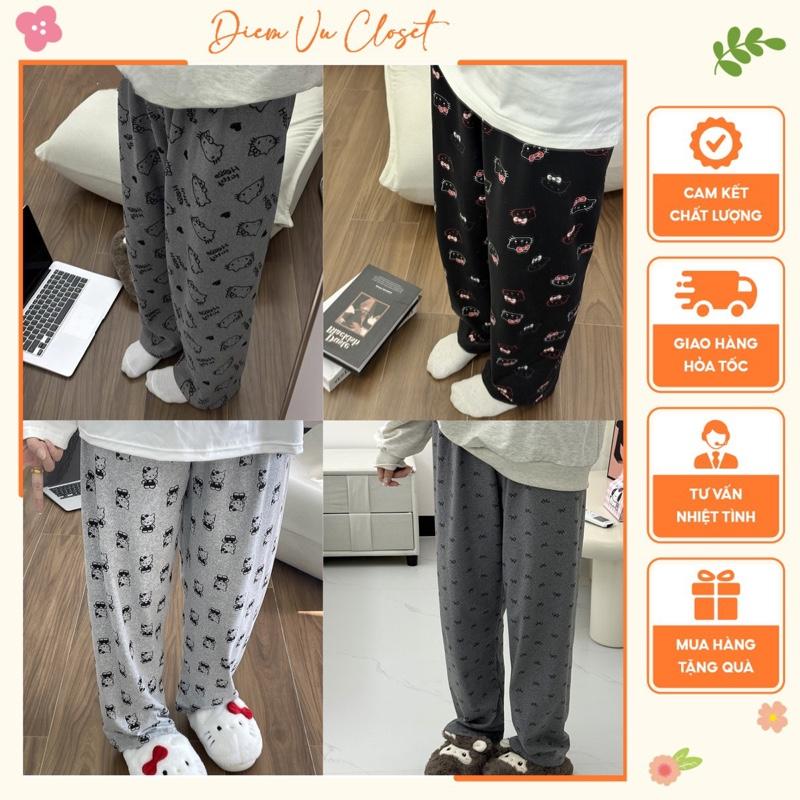 Hình thật Quần dài hoạt hình ống suông rộng unisex quần nhủ pijama hoạ tiết hoạt hình cute phong cách Hàn Quốc Kẻ sọc
