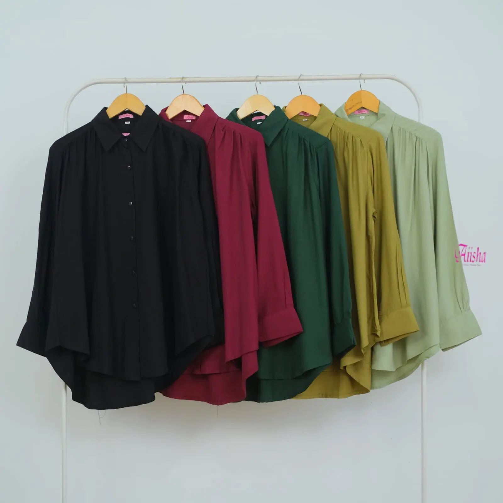 AIISHA READY | Atasan Rayon Twill Ziyya | Kemeja Polos Rayon Twill | Atasan Wanita Berkancing