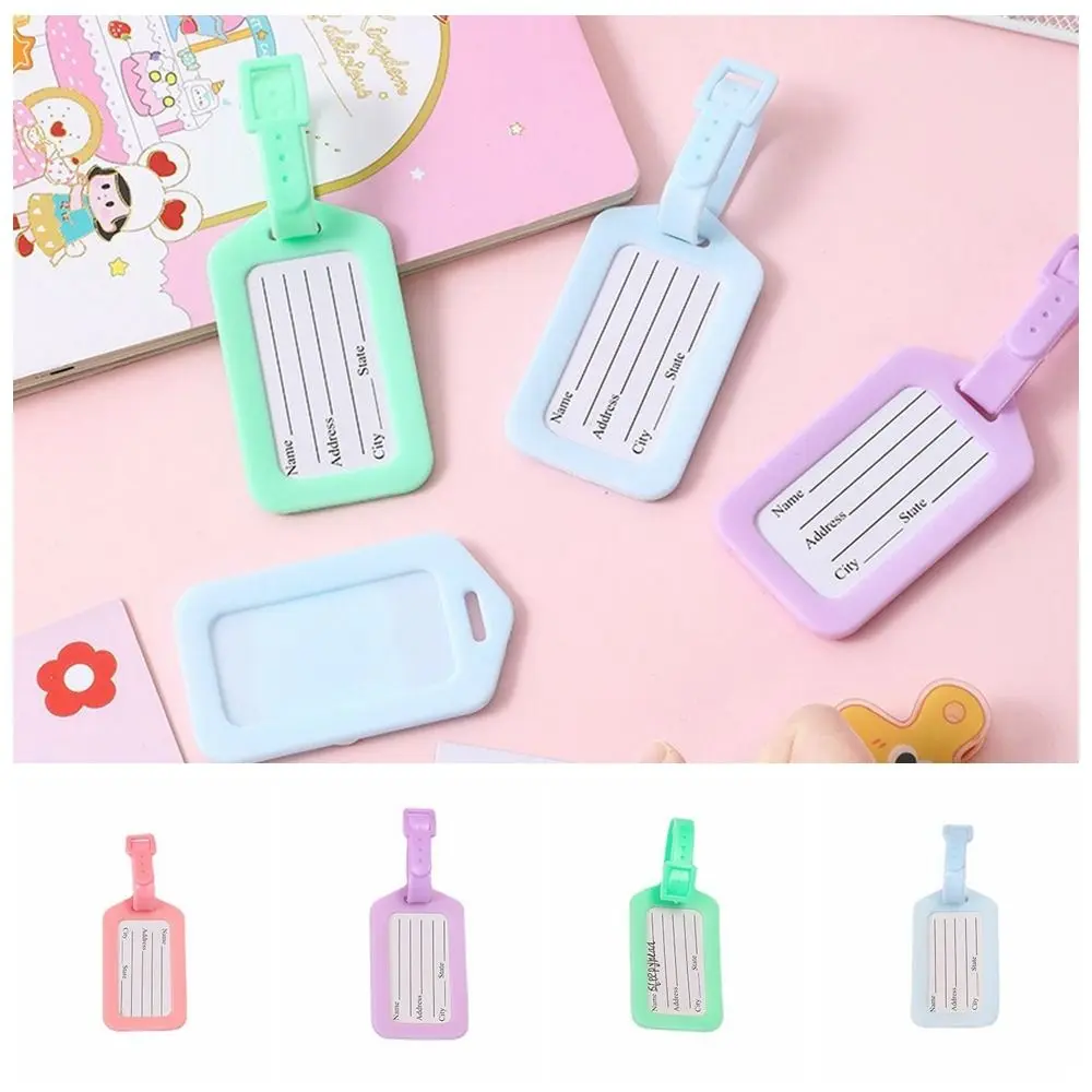 Portable Macaron Color Name Luggage Tag Solid Color PVC Airplane Suitcase Tag Information Card Luggage Shape Boarding Pass Women
