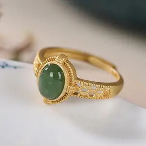 Cincin batu permata hijau alami dengan ukiran tangan cincin wanita fashion berkualitas tinggi hadiah cincin dengan