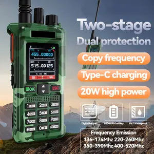 HT GT12 Radio Dua Arah Walkie Talkie Jarak Jauh 25KM Daya Tinggi 20W 6800Mah Kapasitas Tinggi Radio FM/AM Portabel Walkie-Talkie 199 Saluran K Headset TYPE-C Biaya lP67Tahan Air Tahan Debu Cocok untuk Luar Ruangan/Hotel/Sekolah