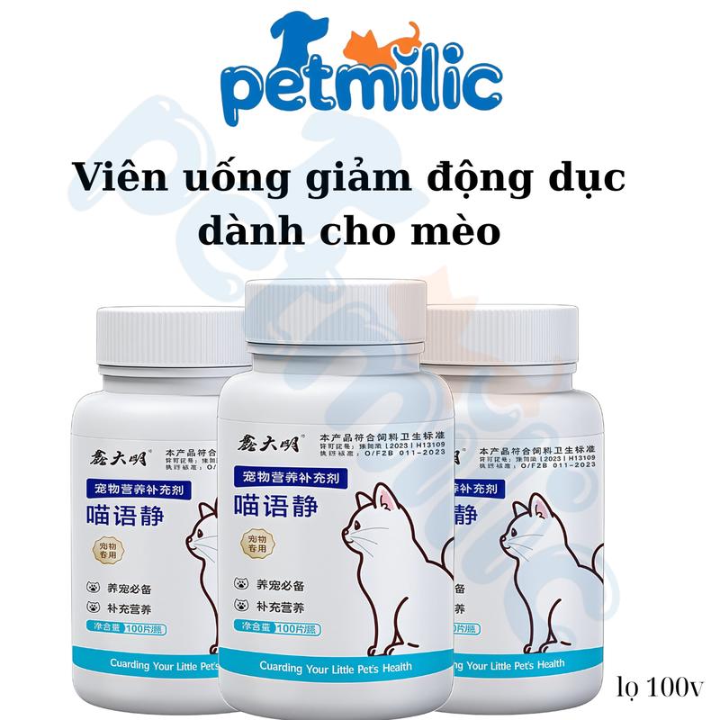 Viên uống giảm động dục , stress , hung hăng , kêu gào dành cho mèo , lọ 100 viên