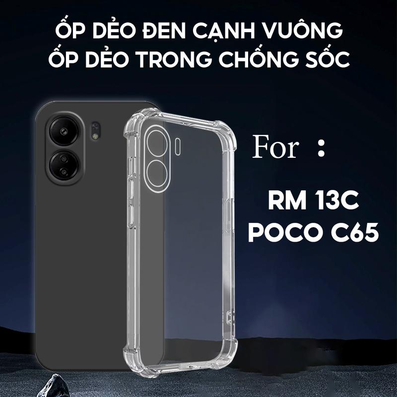 Ốp lưng dành cho REDMI 13C / POCO C65 chống sốc, dẻo trong suốt, tpu đen silicon, bảo vệ camera
