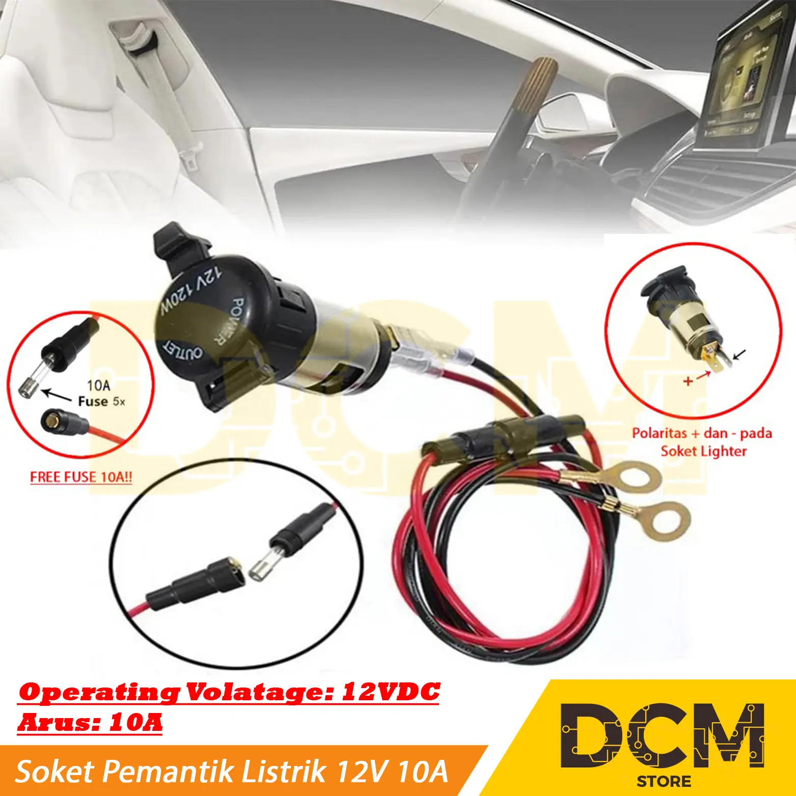 Soket Pemantik Listrik 12V Socket Lighter Charger Mobil Motor 10A 120W