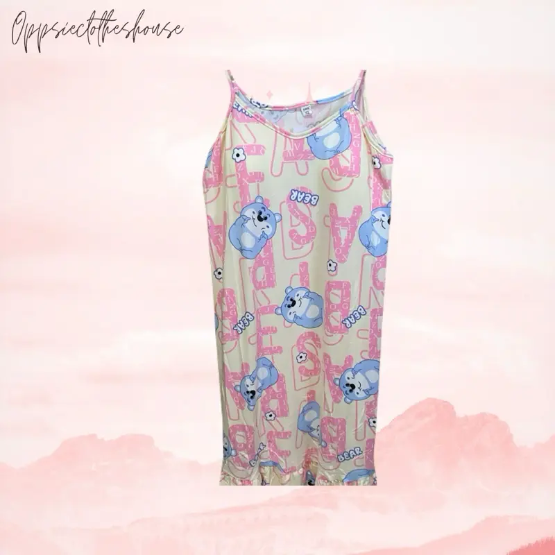 Daster Tali Satu / Daster Camisole / Tanktop Dress dengan motif karakter beruang (Bear) bergaya Korea.