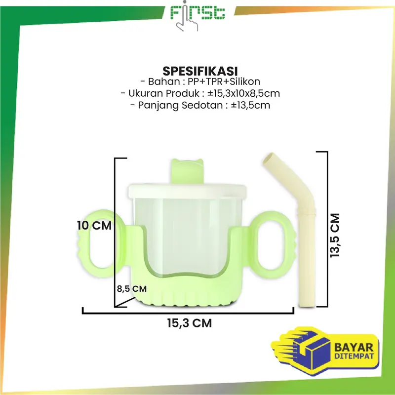 [COD] FH C1053 Gelas Minum Baby Training Cup 300ML dengan Pegangan dan Sedotan 8