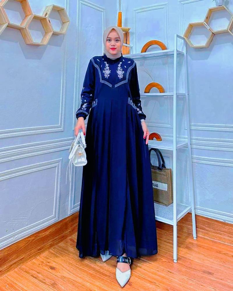 Product Introduction of Azfasu Fashion Leony Maxi Dress Bahan Ceruty Babydoll Aplikasi Bordir Mewah Elegant Kekinian Dress Kondangan Terbaru 20