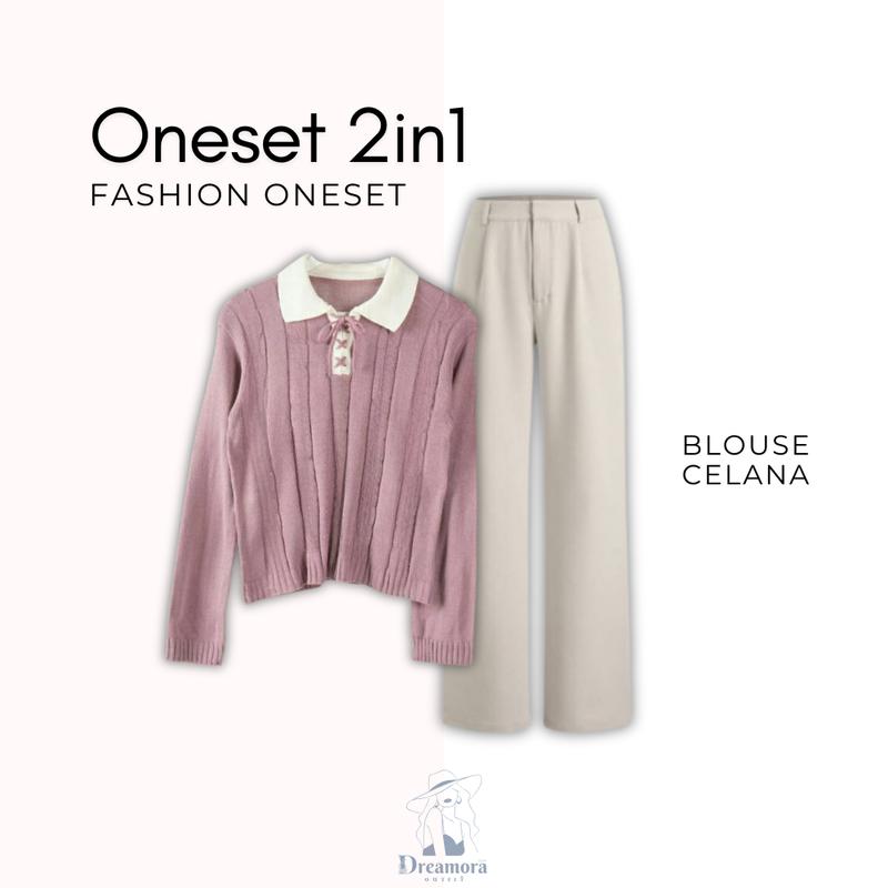 one set outfit remaja ( Blouse Coquette + Celana Ivory + Tas Aesthetic + Hijab ) Satu set DM019N Atasan Baju Muslim Nyaman Panjang Setelan Tebal Wanita 3