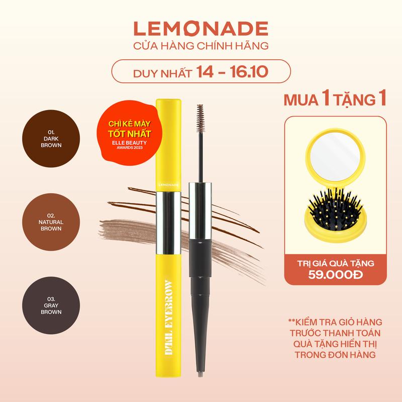 [MUA 1 TẶNG 1] MUA 01 Chì kẻ mày 2 đầu bền màu Lemonade Dual Eyebrow 2.75g TẶNG 01 Gương lược gấp tiện lợi