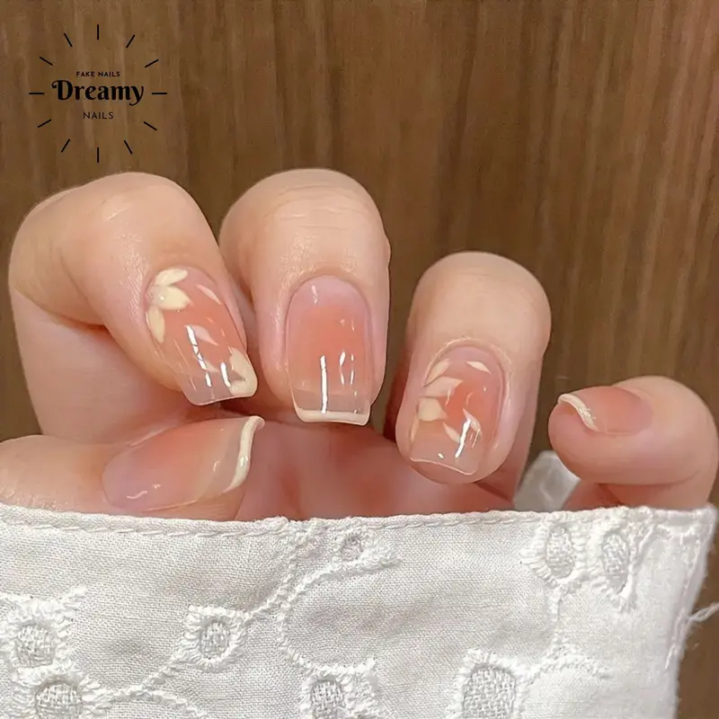 R843  DREAMYNAILS KUKU PALSU 2D 24PCS + R843 Falling Flowers cherry blossom blush French 1