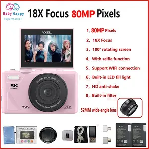 100% Original TEEKA 5K 80MP 18X Zoom Kamera Digital WiFi Putaran 180° kamera Vlogging murah Dengan Dukungan Selfie Koneksi WIFI untuk Hadiah