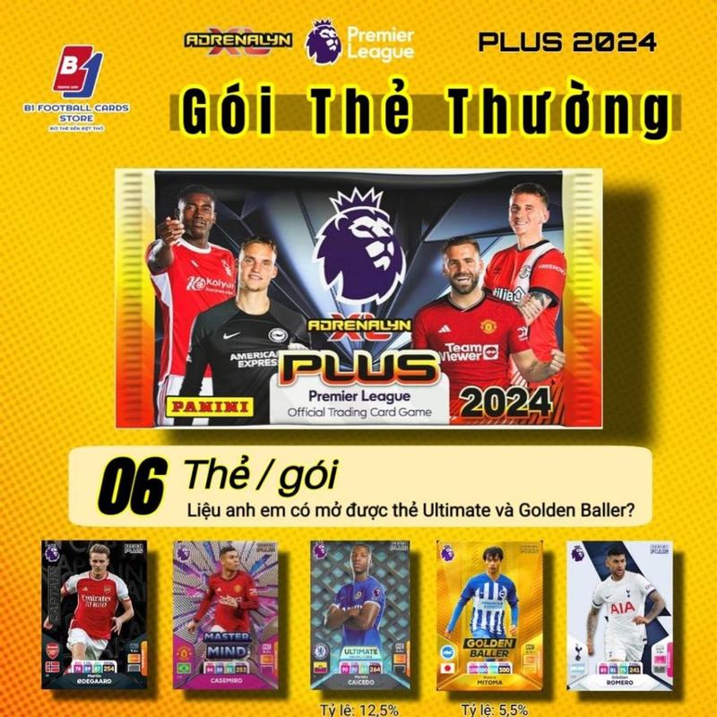  Gói lẻ  6 thẻ  - Panini Adrenalyn XL PLUS 2024 Premier League - Thẻ Cầu Thủ Ngoại Hạng Anh 