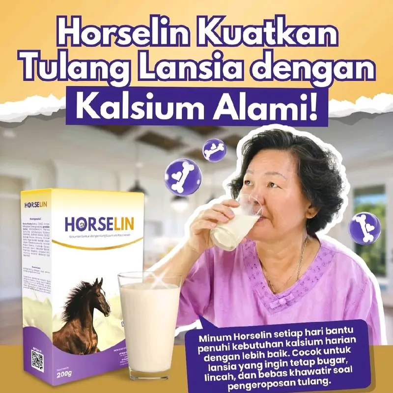 Susu Kuda Horselin 200 Gram Kuatkan Tulang Lansia Nutrisi Tinggi Kalsium Untuk Sendi & Asam Urat Alami Milk Dairy 0
