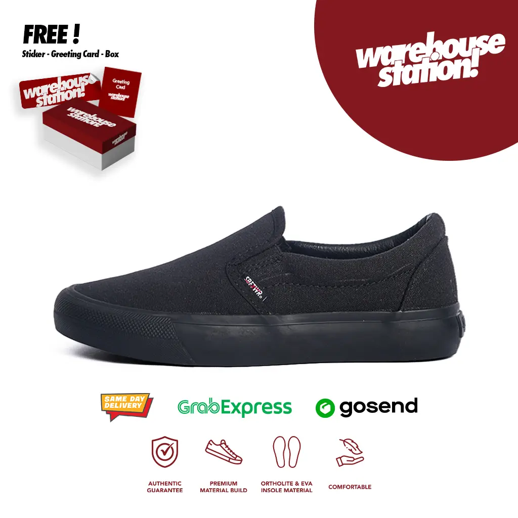 SABA Vintage Slip On ALL Black - Sepatu Wanita Sepatu Pria Sneakers Casual