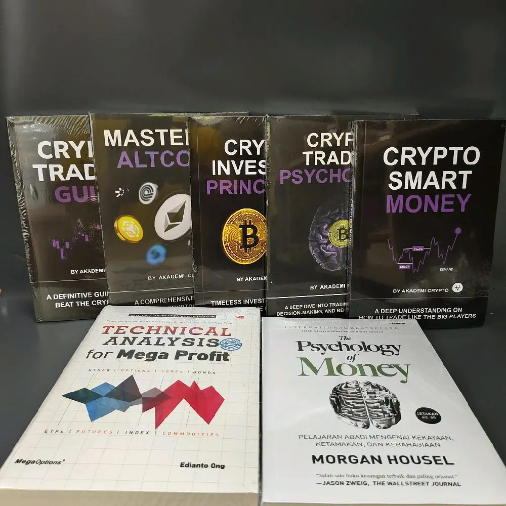 Paket 7 Buku CRYPTO 1 SET 5BUKU., TECHNICAL ANALYSIS for MEGA PROFIT., THE PSYCHOLOGY of MONEY, Lansung dapat 7 buku