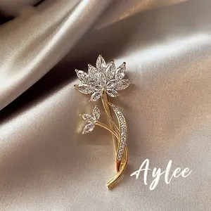 【Aylee】Paduan Bros Bunga Teratai Wanita Turban Pin Pin Pakaian Berlian Kristal Korsase Aksesoris Clips B1177