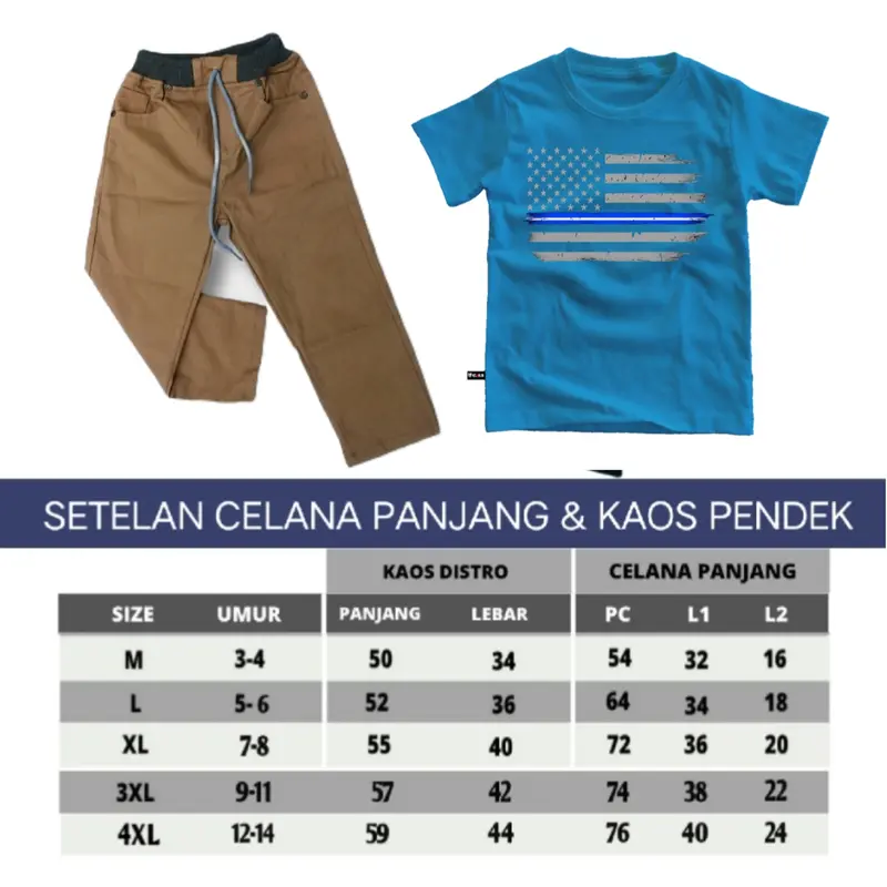 Paket setelan anak laki laki 2 kaos 1 celana Chino panjang usia 3,5-14 tahun bahan premium Kids 1