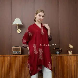 Kaftan Aruna batik cap Tunik Blouse kerja batik viscos semisutera by NSA.LOOKS Formal Mewah Wanita Atasan