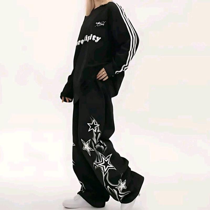 Jogger pants star skena y2k jkt48 korean style karet celana ombre nbc flare jumbo kulot wanita petir straight cut Wanita Celana 0